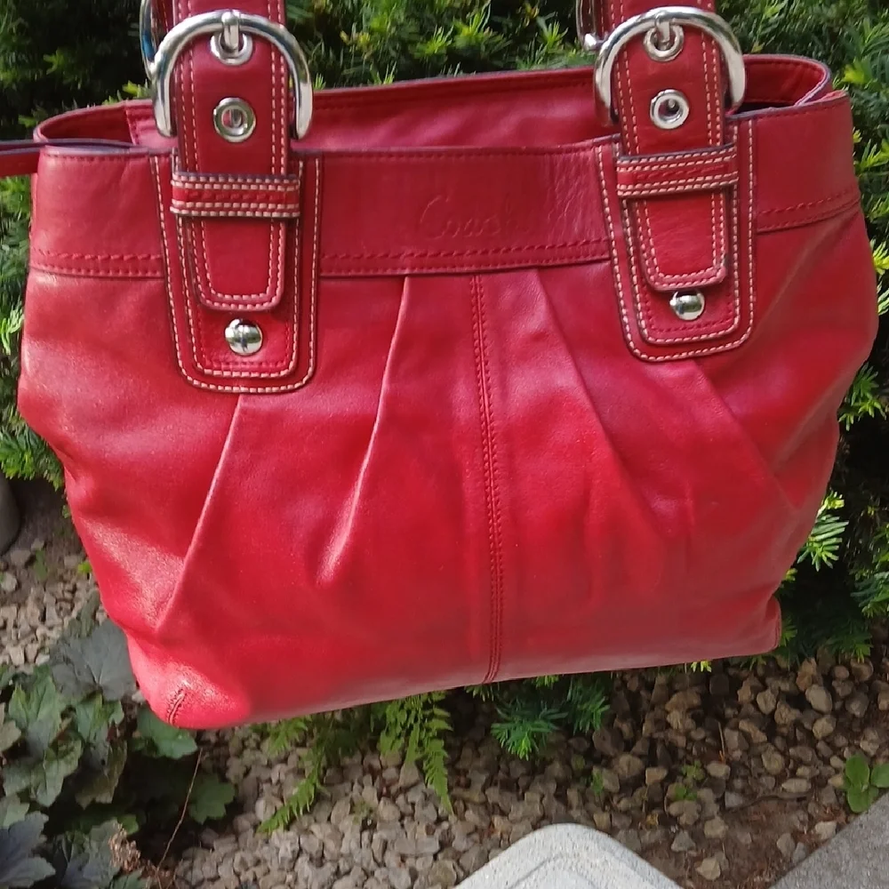 COACH Soho Pleated Red Leather Large Shoulder Handbag